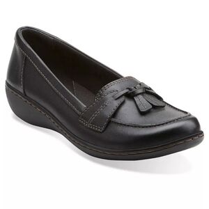 Clarks Ashland Bubble Black Leather Loafers Ultra Comfortable Size 8 RT$70